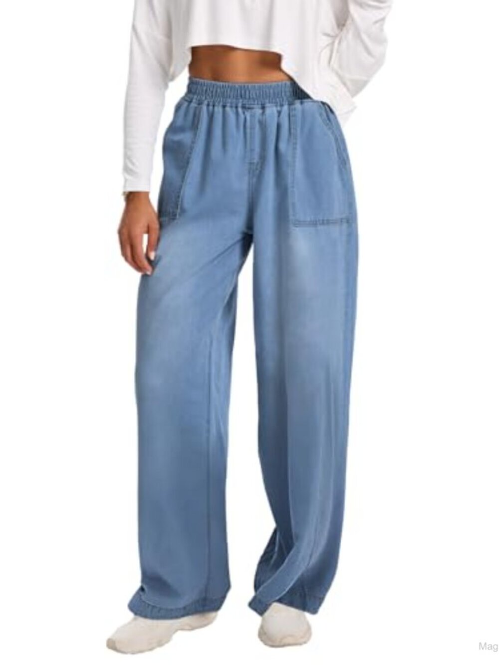 Wide Leg Baggy Jeans Women High Waist Elastic Waist Loose Denim Pants